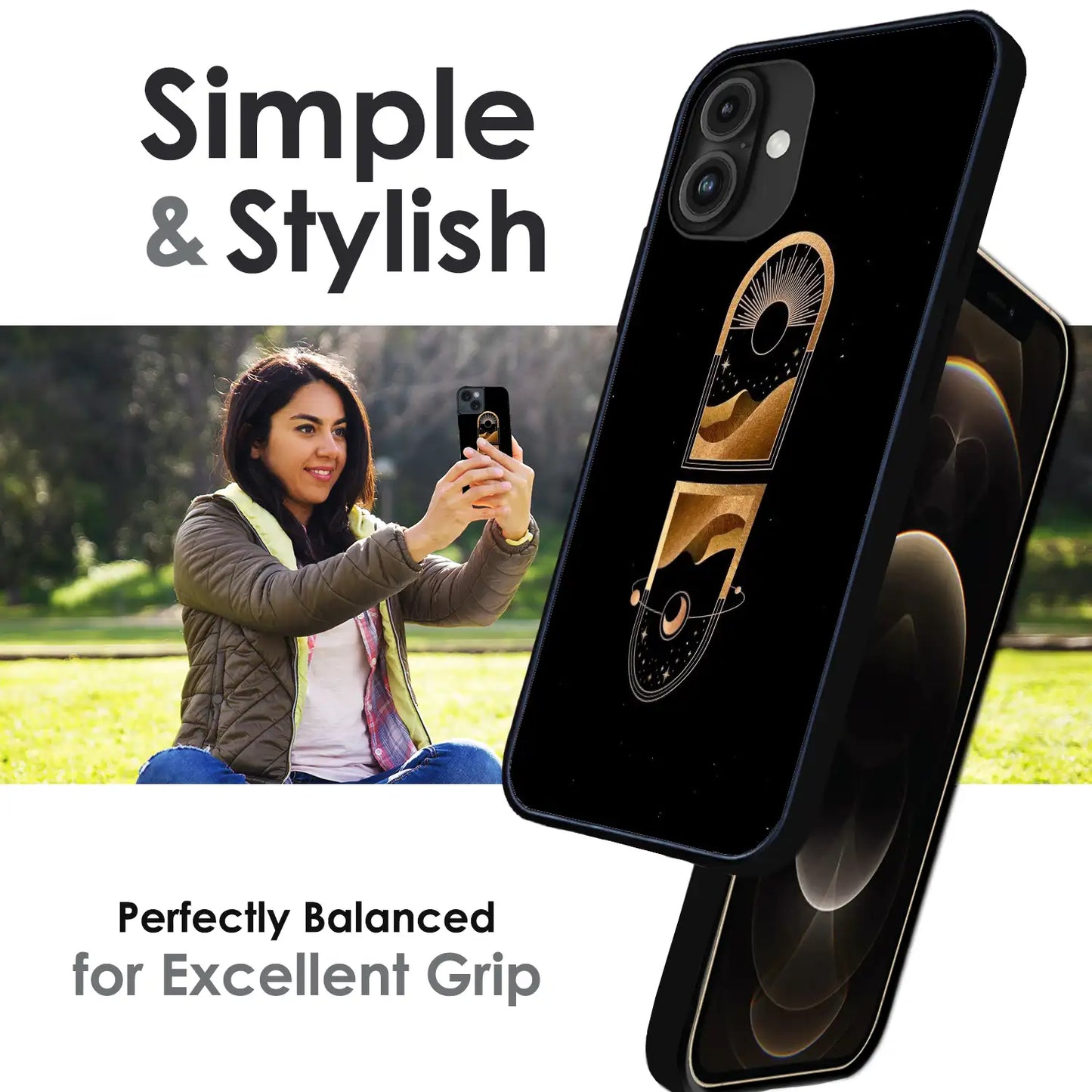 Golden Geometry - Glossy Metal Silicone Case For Apple iPhone Infographic