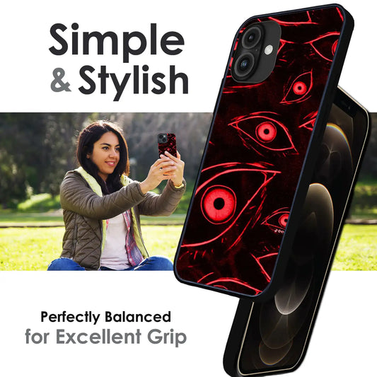 Crimson Eyes Chaos - Glossy Metal Silicone Case For Apple iPhone Infographic
