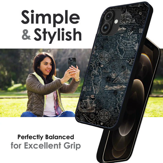 Vintage Explorer Map - Glossy Metal Silicone Case For Apple iPhone Infographic