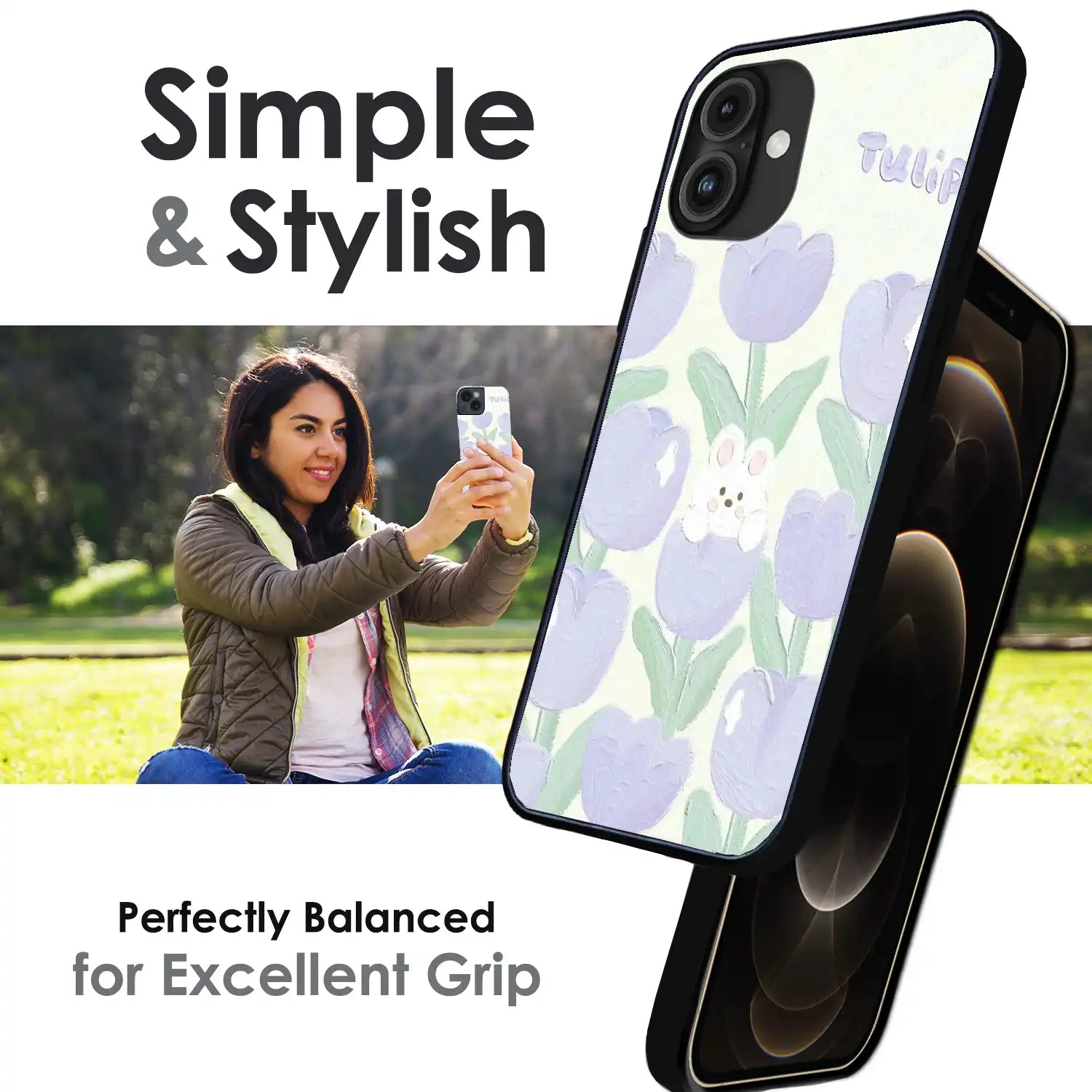 Cute Bunny Tulip - Glossy Metal Silicone Case For Apple iPhone Infographic
