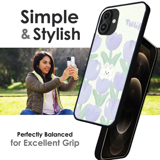 Cute Bunny Tulip - Glossy Metal Silicone Case For Apple iPhone Infographic