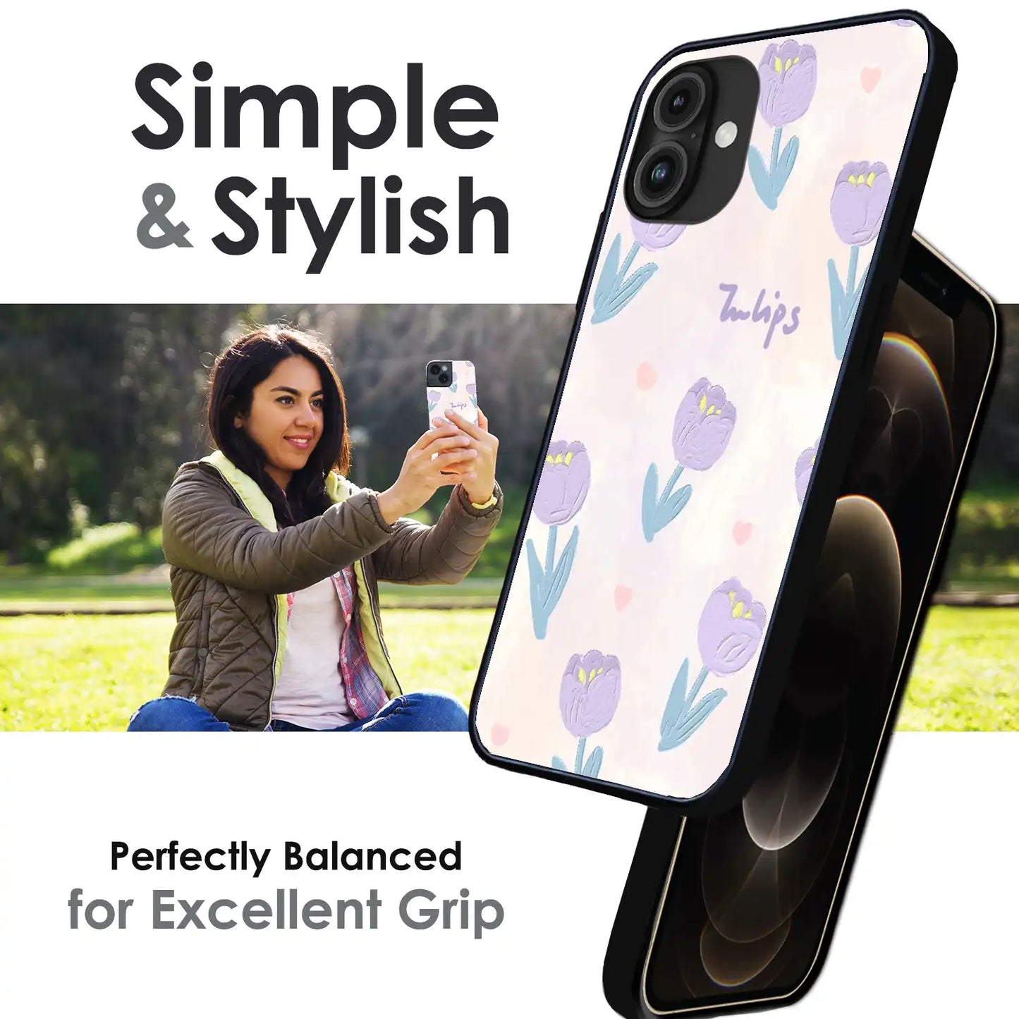 Pastel Tulip Floral - Glossy Metal Silicone Case For Apple iPhone Infographic