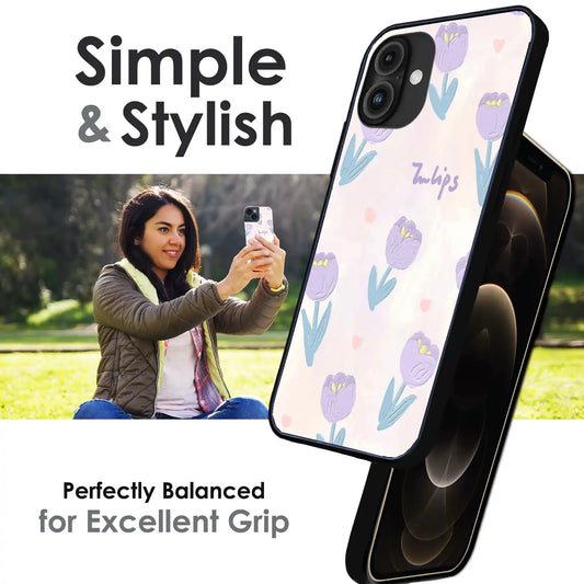 Pastel Tulip Floral - Glossy Metal Silicone Case For Apple iPhone Infographic