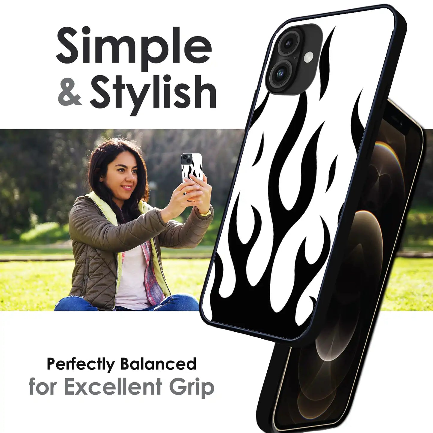 Monochrome Flame Art - Glossy Metal Silicone Case For Apple iPhone Infographic