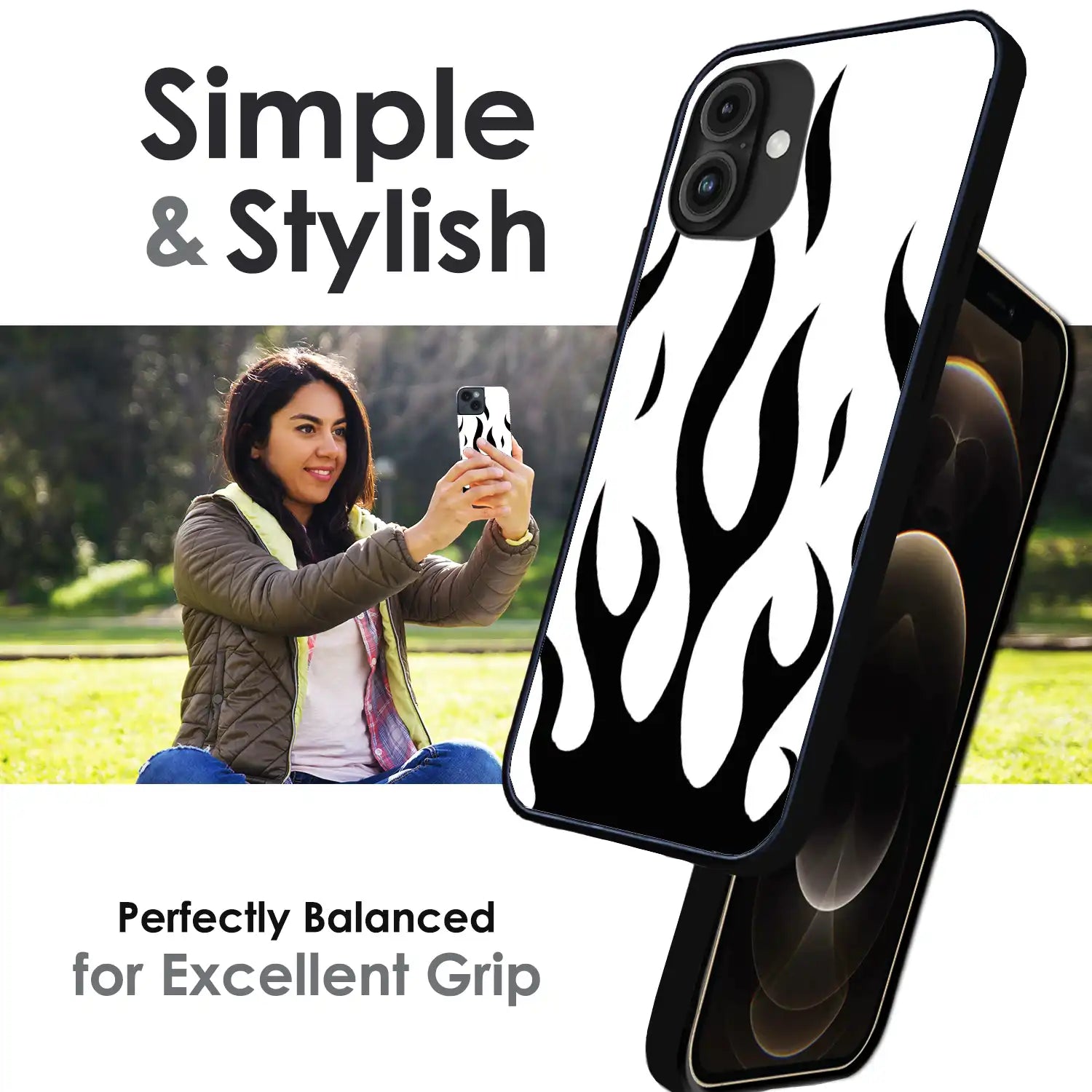 Monochrome Flame Art - Glossy Metal Silicone Case For Apple iPhone Infographic