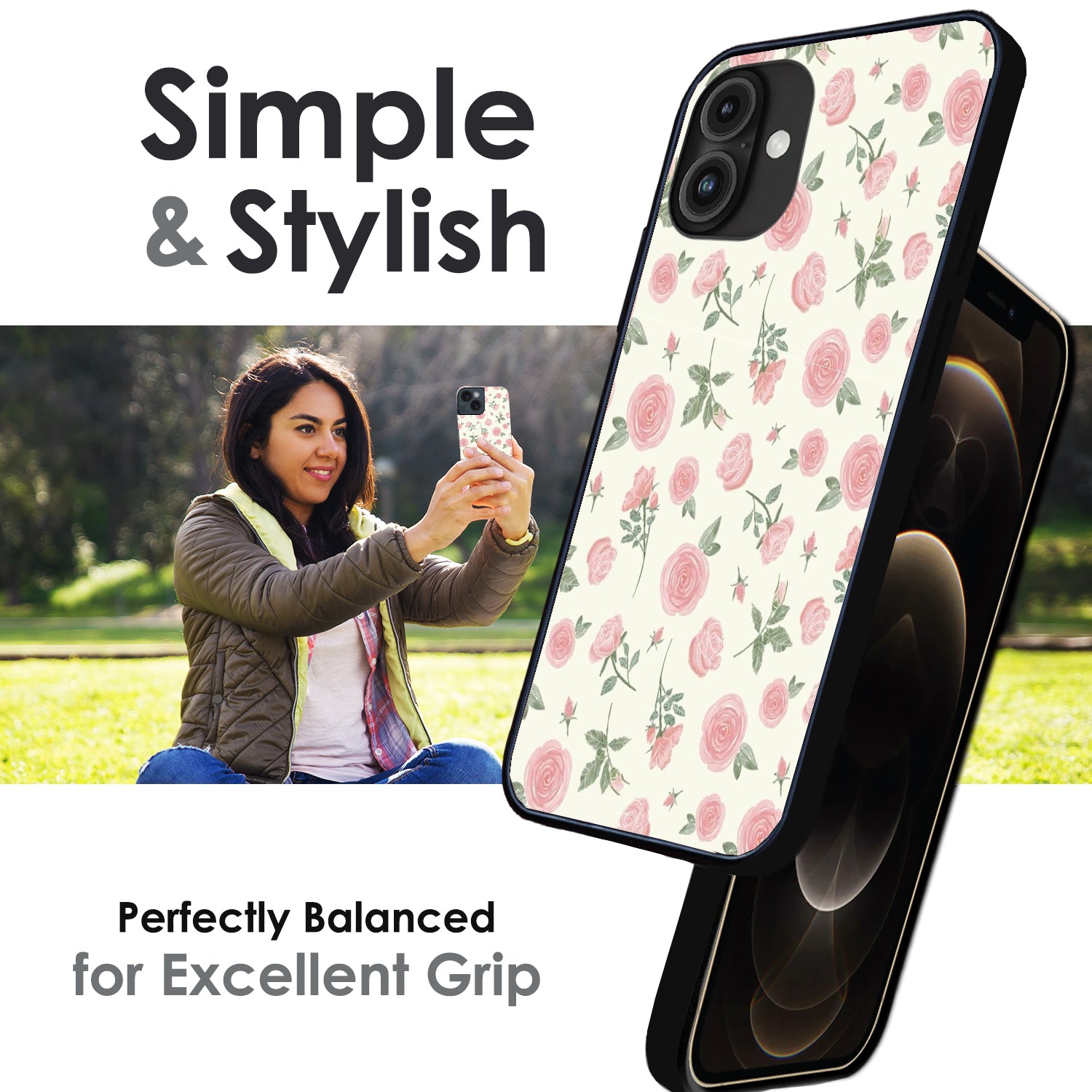 Soft Pink Rose Bloom - Glossy Metal Silicone Case For Apple iPhone Infographic