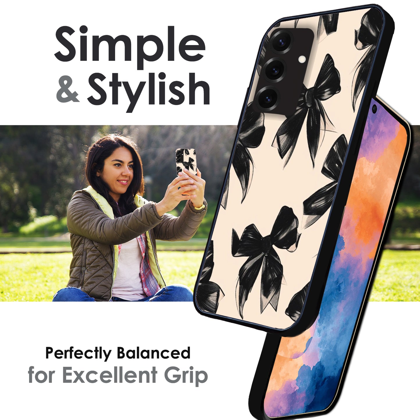 Black Bows - Glossy Metal Silicone Cases for Samsung