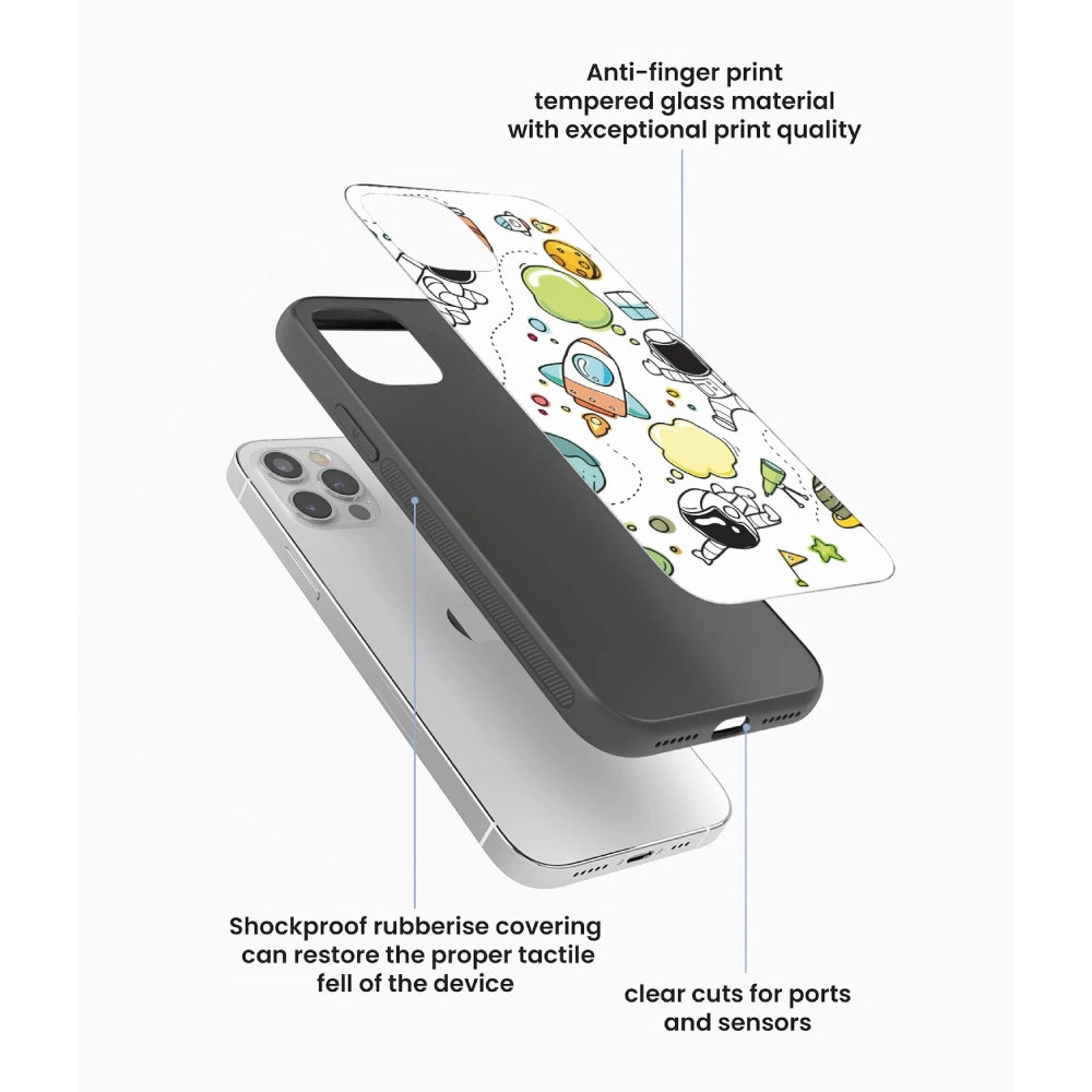 Cute Rocket & Galaxy - Glass Case For Apple iPhone Infographic
