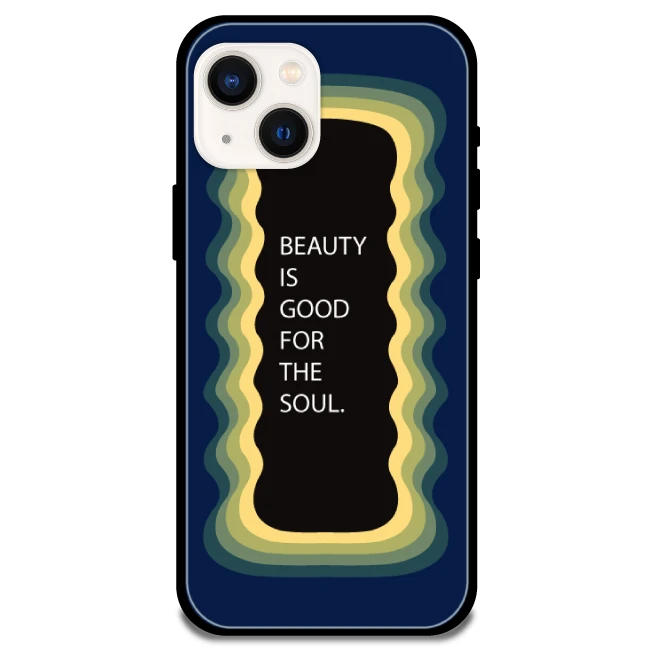 'Beauty Is Good For The Soul' Dark Blue - Glossy Metal Silicone Case For Apple iPhone Models Apple iPhone 13