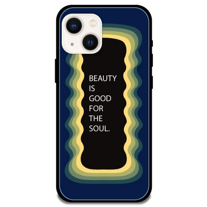 'Beauty Is Good For The Soul' Dark Blue - Glossy Metal Silicone Case For Apple iPhone Models Apple iPhone 13