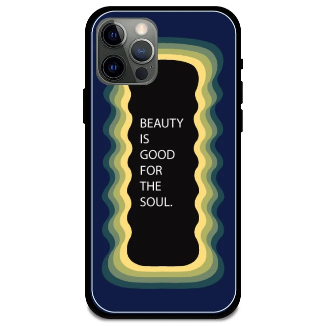 'Beauty Is Good For The Soul' Dark Blue - Glossy Metal Silicone Case For Apple iPhone Models Apple iPhone 12 pro