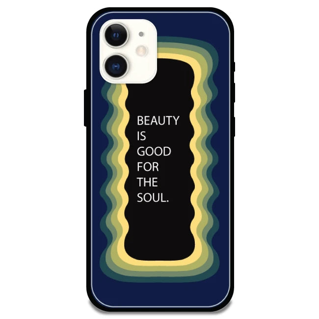 'Beauty Is Good For The Soul' Dark Blue - Glossy Metal Silicone Case For Apple iPhone Models Apple iPhone 11