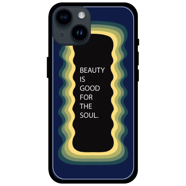 'Beauty Is Good For The Soul' Dark Blue - Glossy Metal Silicone Case For Apple iPhone Models Apple iPhone 14