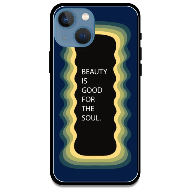 'Beauty Is Good For The Soul' Dark Blue - Glossy Metal Silicone Case For Apple iPhone Models Apple iPhone 13 mini