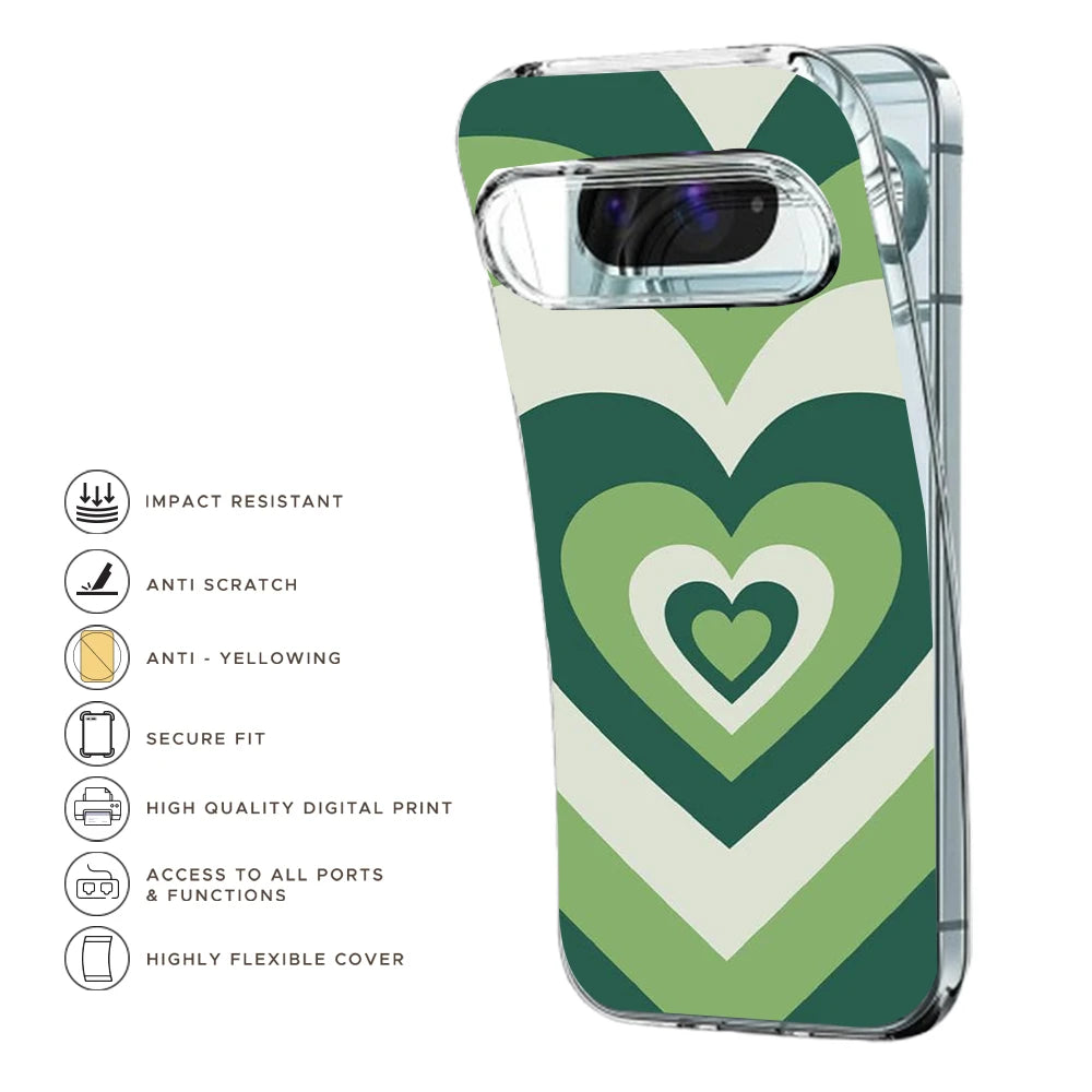 Dark Green Hearts - Printed Silicone Case For Google Pixel Infographic
