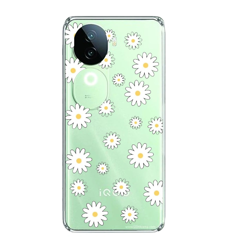 White Flowers - Clear Printed Silicone Case For IQOO Infographic