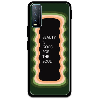 'Beauty Is Good For The Soul' - Olive Green Glossy Metal Silicone Case For Vivo Models