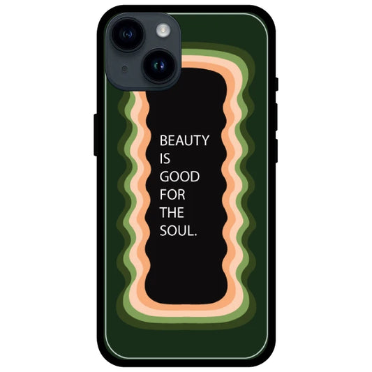 'Beauty Is Good For The Soul' Dark Olive Green - Glossy Metal Silicone Case For Apple iPhone Models apple iphone 15