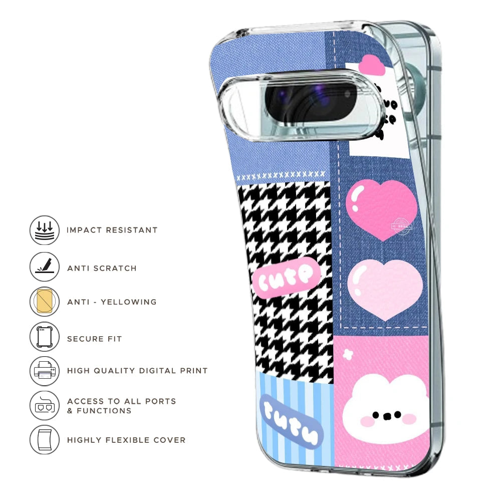 Cute Pink Bear Collage - Printed Silicone Case For Google Pixel Infographic