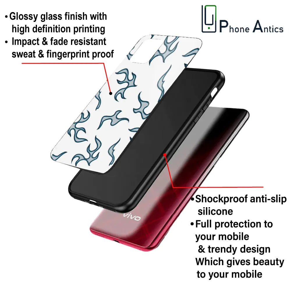 'White And Blue Flames - Glass Case For Apple iPhone Infographic