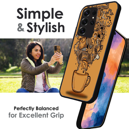 Abstract Coffee Doodle - Glossy Metal Silicone Cases for Samsung Models