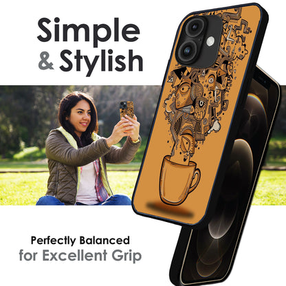 Abstract Coffee Doodle - Glossy Metal Silicone Cases for Apple iPhone