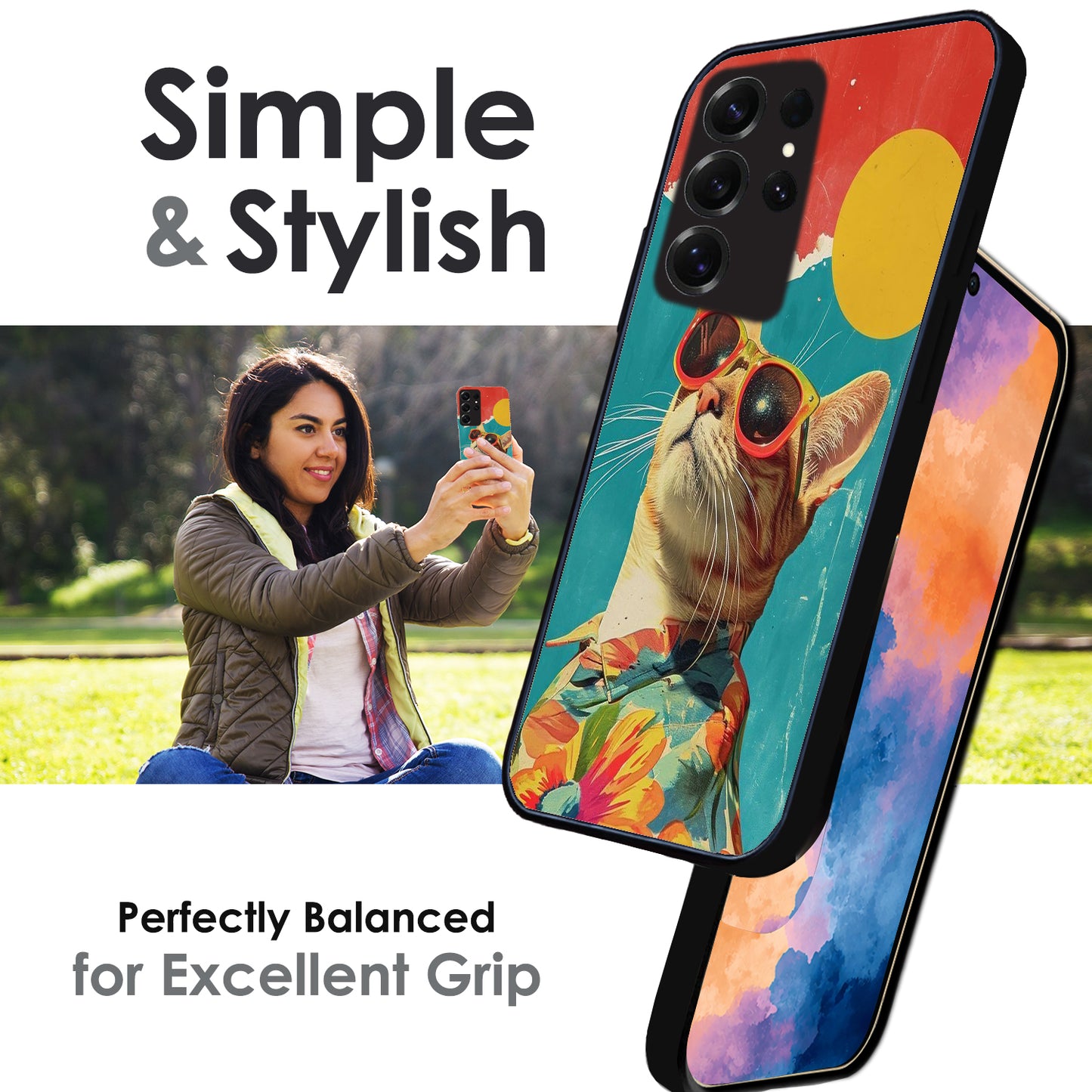 Cool Cat Summer - Glossy Metal Silicone Cases for Samsung Models