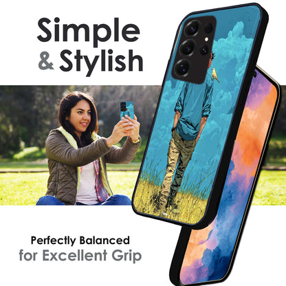 Dreamer in Blue Clouds - Glossy Metal Silicone Cases for Samsung Models