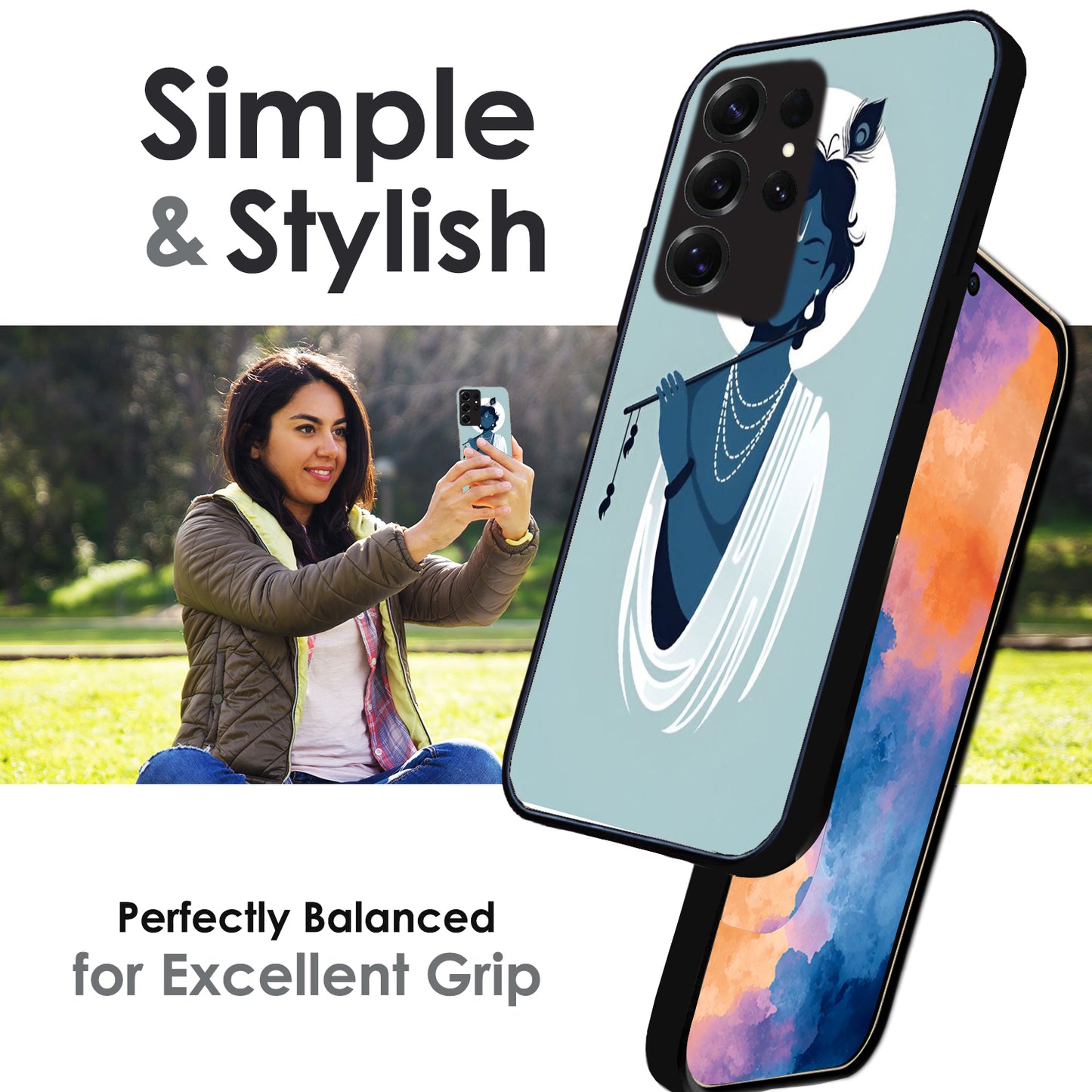 Minimal Krishna Flute Art - Glossy Metal Silicone Cases for Samsung Models