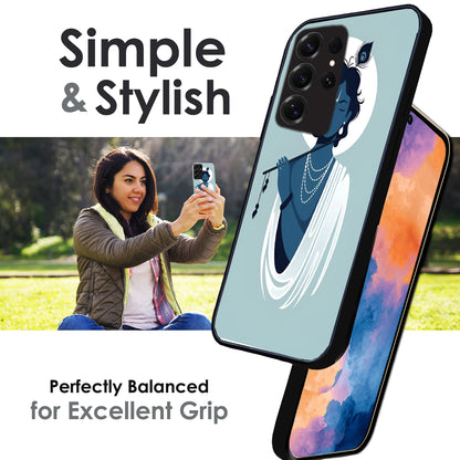 Minimal Krishna Flute Art - Glossy Metal Silicone Cases for Samsung Models