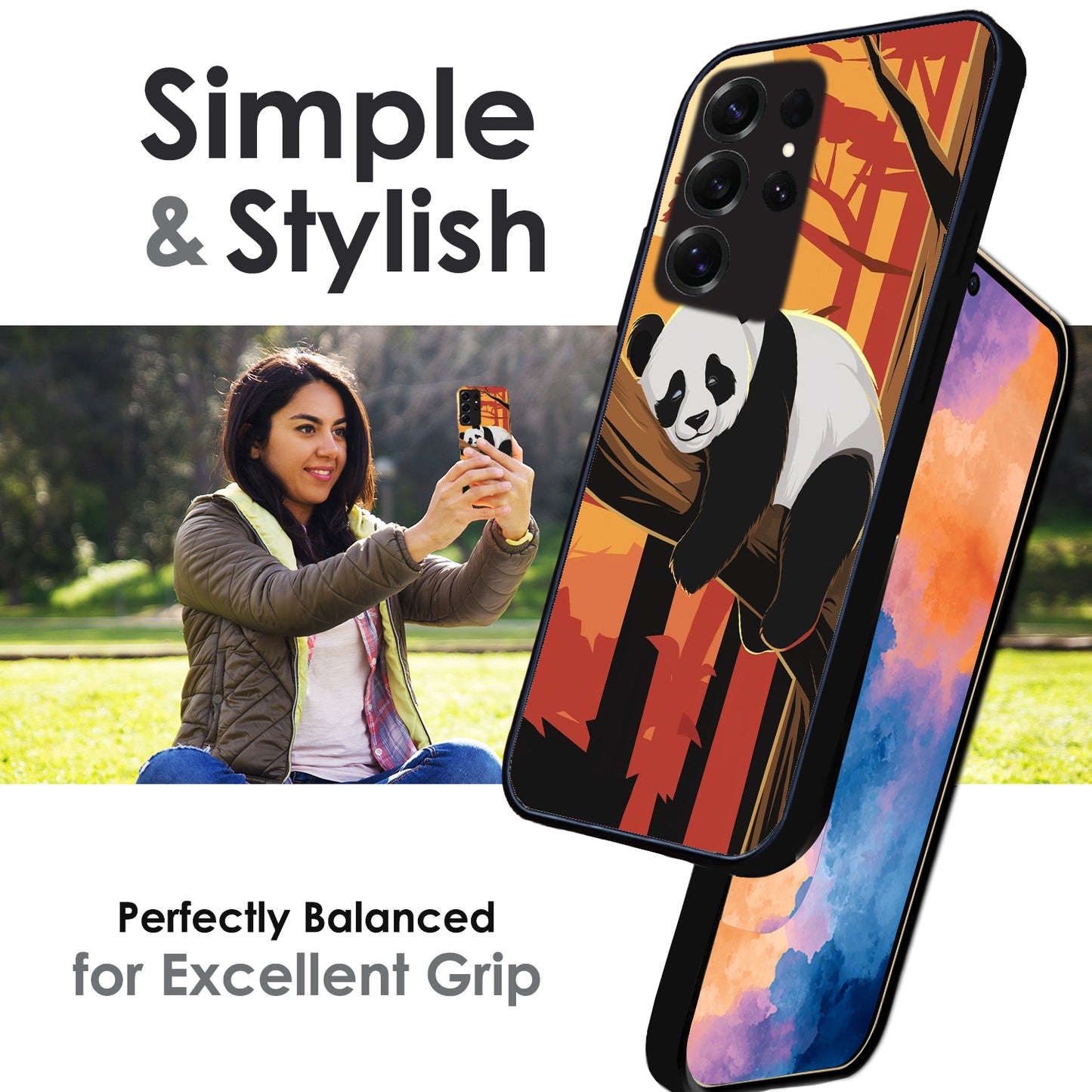 Sleeping Panda Sunset - Glossy Metal Silicone Cases for Samsung Models