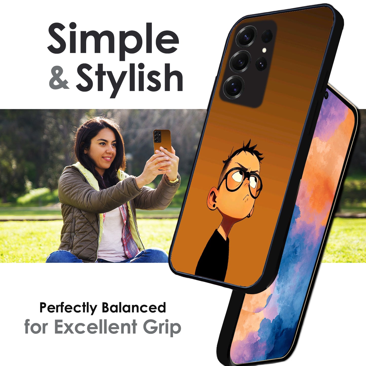 Stylish Cartoon Boy - Glossy Metal Silicone Cases for Samsung Models