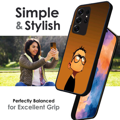 Stylish Cartoon Boy - Glossy Metal Silicone Cases for Samsung Models