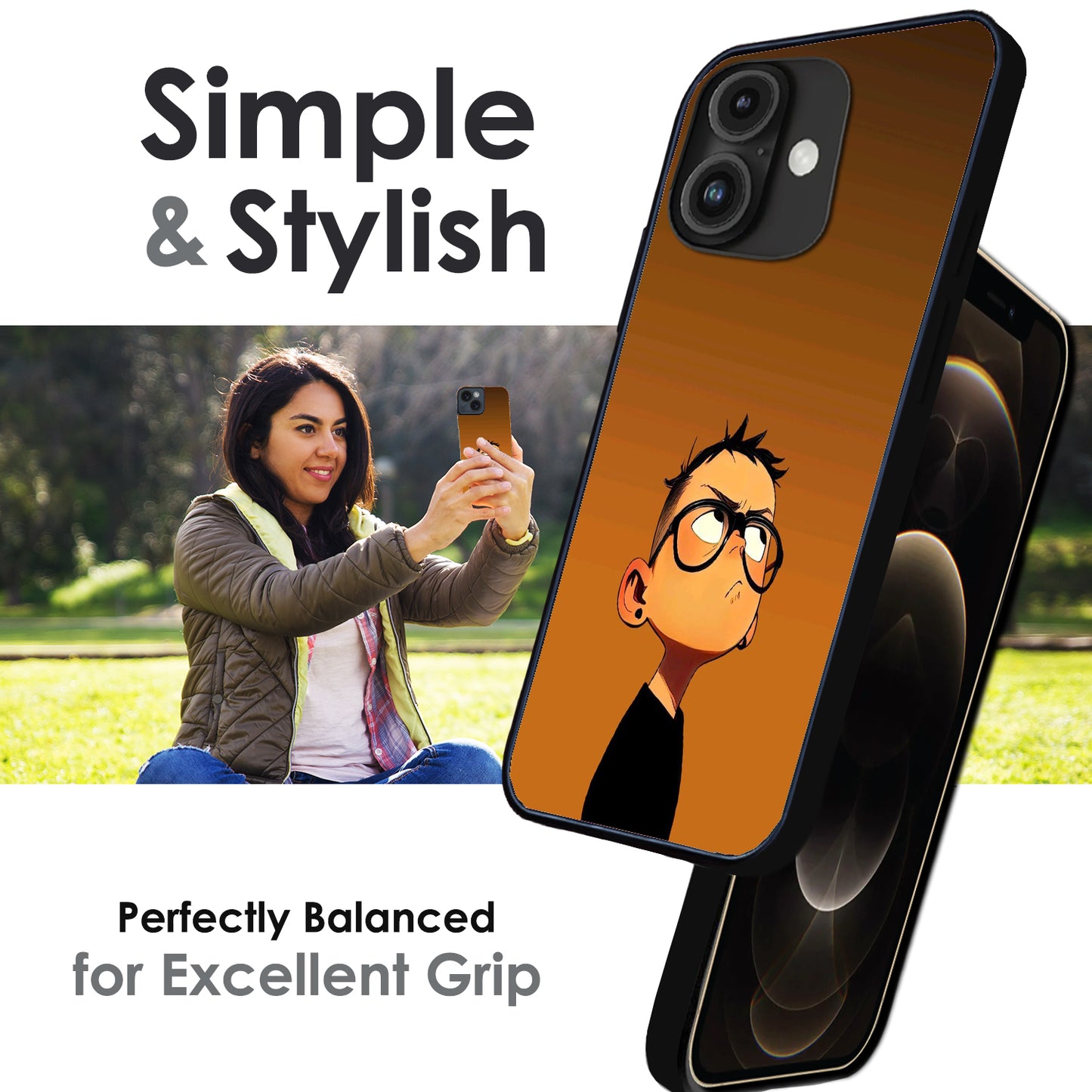 Stylish Cartoon Boy - Glossy Metal Silicone Cases for Apple iPhone
