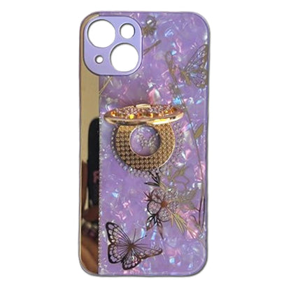 Butterfly Case With Golden Phone Ring Holder For iPhone Models- Lavender