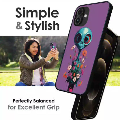 Floral Alien Fantasy - Glossy Metal Silicone Case For Apple iPhone Infographic