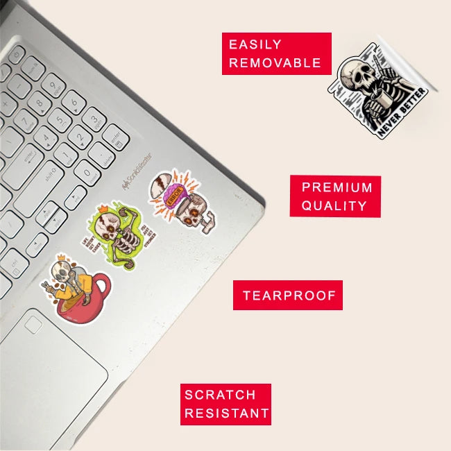 Skeleton Stickers Pack – 42+ Waterproof Goth Aesthetic Stickers Infographic