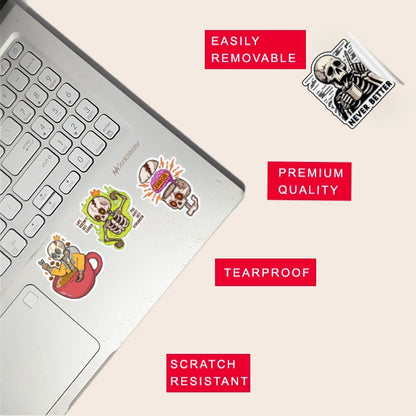 Skeleton Stickers Pack – 42+ Waterproof Goth Aesthetic Stickers Infographic