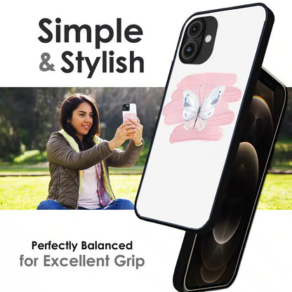 Minimal Butterfly Blush Art - Glossy Metal Silicone Case For Apple iPhone Infographic