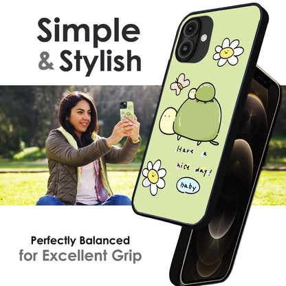 'Cute Turtle & Daisy “Have a Nice Day” - Glossy Metal Silicone Case For Apple iPhone Infographic