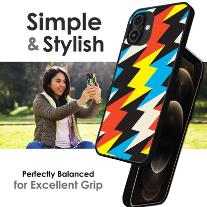 Retro Lightning Bolt Pattern - Glossy Metal Silicone Case For Apple iPhone Infographic