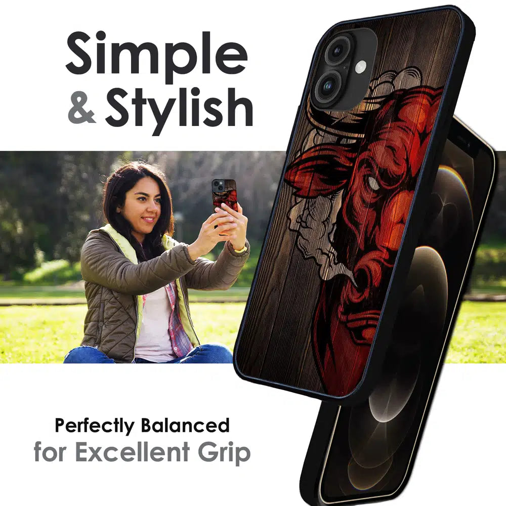 Abstract Red Mask Wood Art - Glossy Metal Silicone Case For Apple iPhone Infographic
