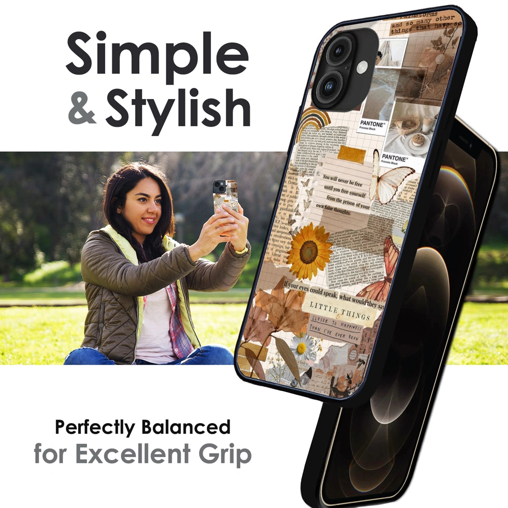 Aesthetic Butterfly & Sunflower - Glossy Metal Silicone Case For Apple iPhone Infographic