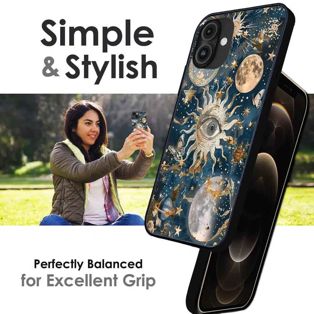 Mystic Cosmic Eye Galaxy - Glossy Metal Silicone Case For Apple iPhone Infographic