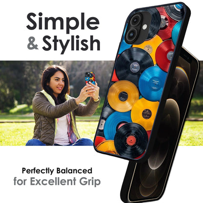 Retro Vinyl Record Pattern - Glossy Metal Silicone Case For Apple iPhone Infographic