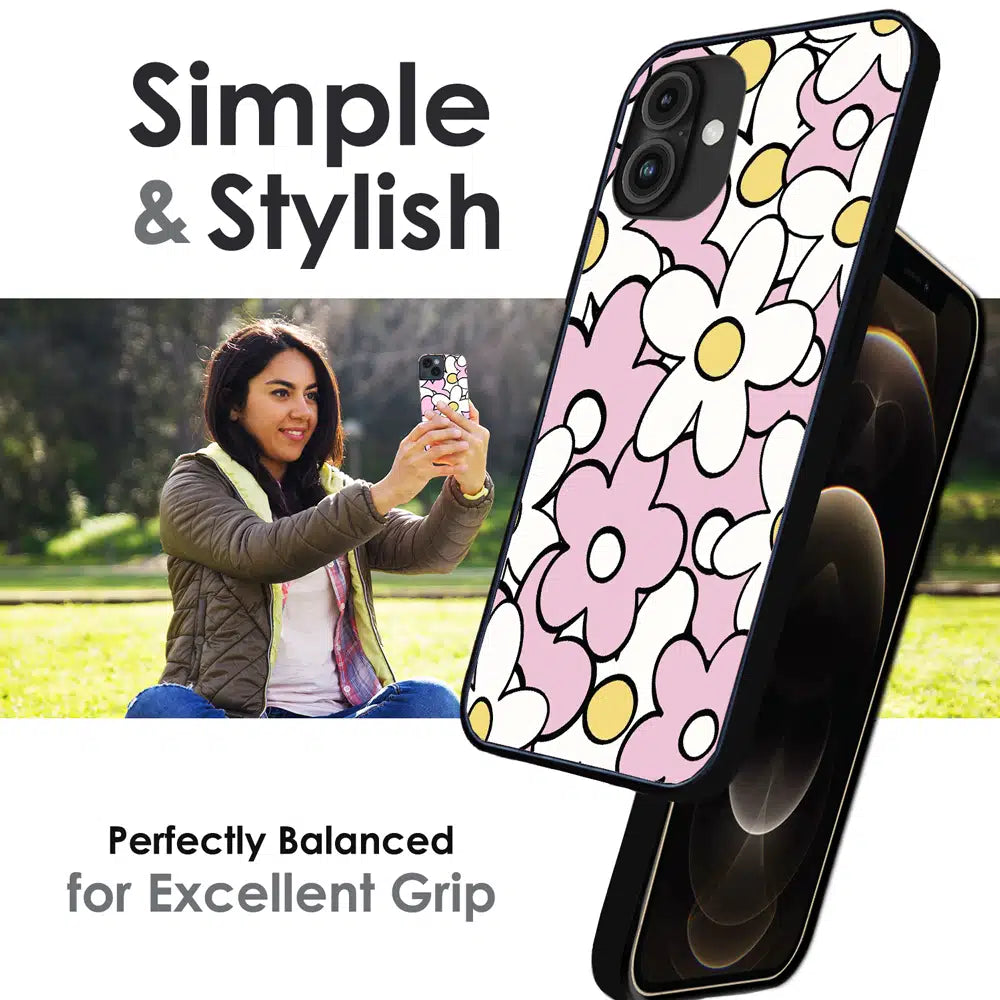 Pink Daisy Floral Pop - Glossy Metal Silicone Case For Apple iPhone Infographic
