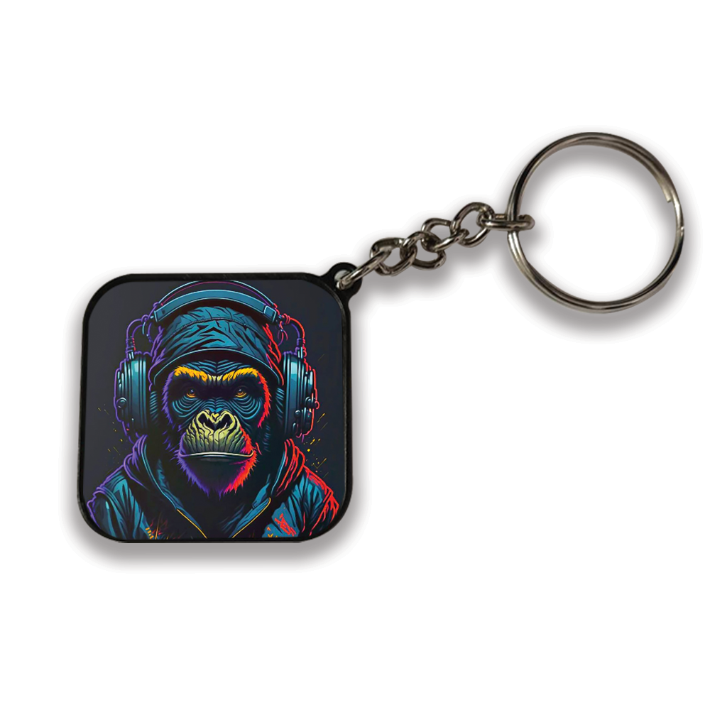 Monkey DJ - Keychain SQUARE