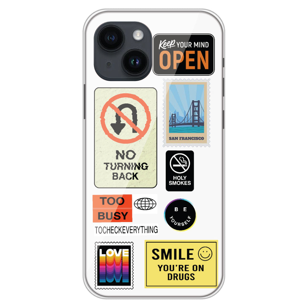 Retro Labels - Clear Printed Case For Apple iPhone Models iphone 14