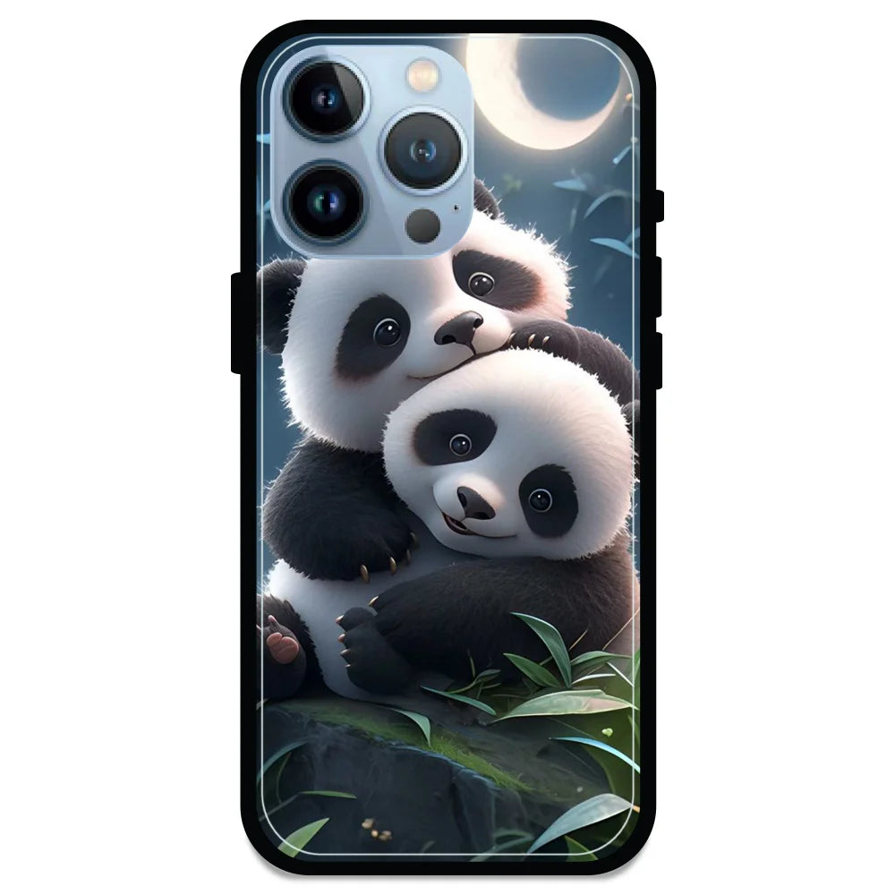 Cute Pandas - Glossy Metal Silicone Case For Apple iPhone Models