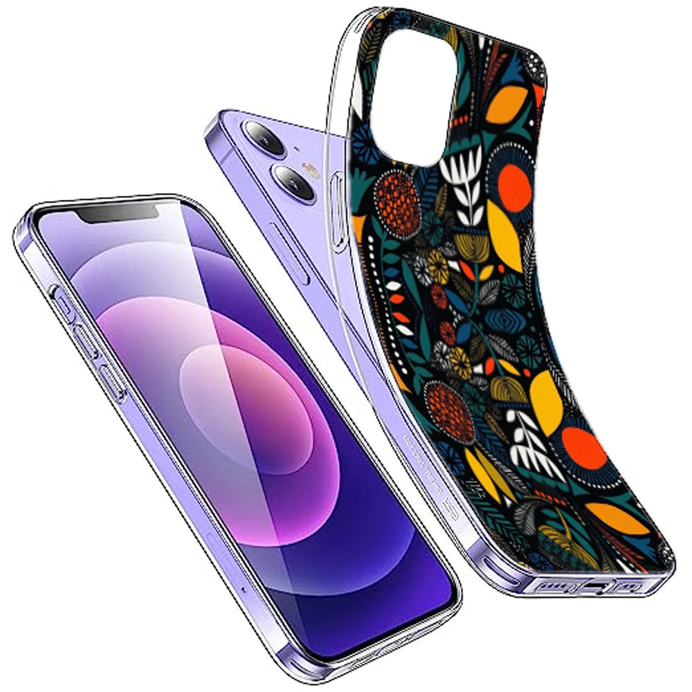 Folk Floral Night Garden - Printed Silicone Case For Apple iPhone Infographic